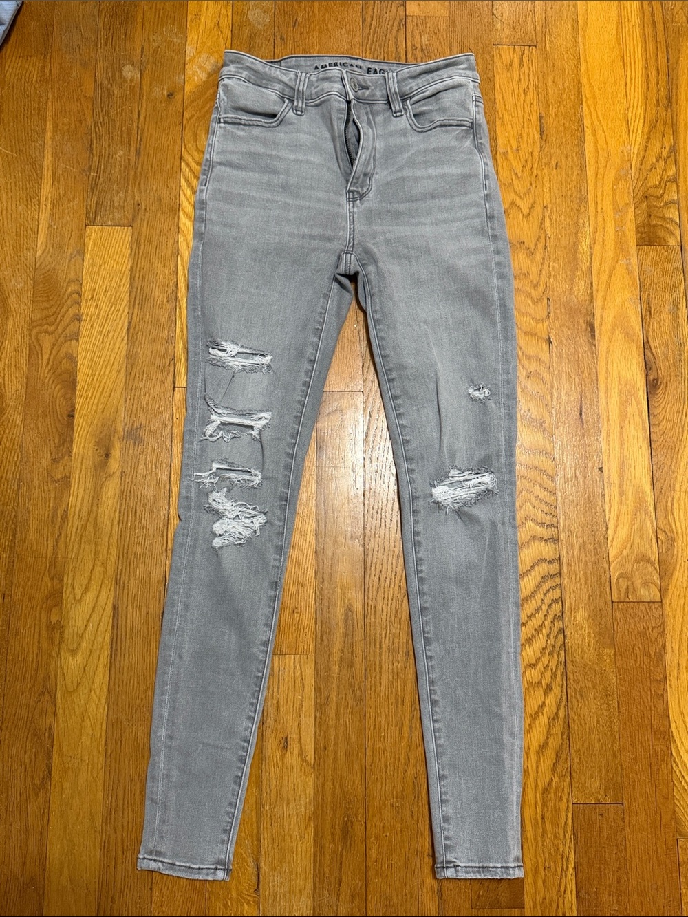 American Eagle Outfitters Gray Distressed High-Rise Skinny Jeans